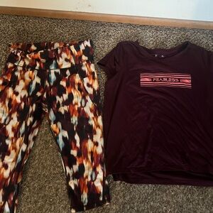 Xersion Quick-Dri Burgundy Activewear Bottom and Top Set XL